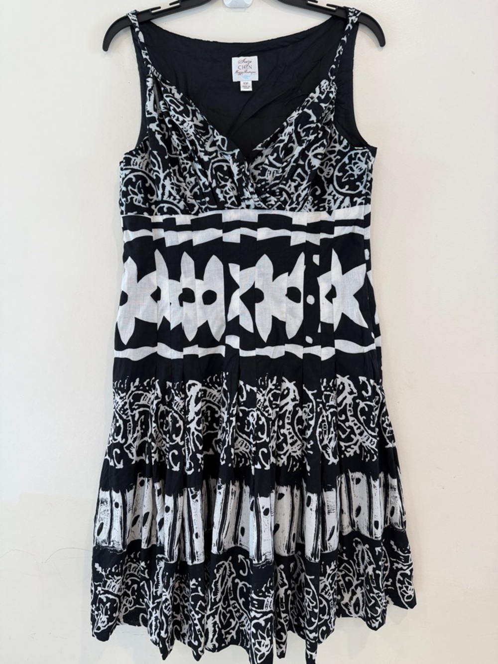 Suzy CHIN Maggie Boutique Black & White‎ Patterned Casual Dress Size 10P